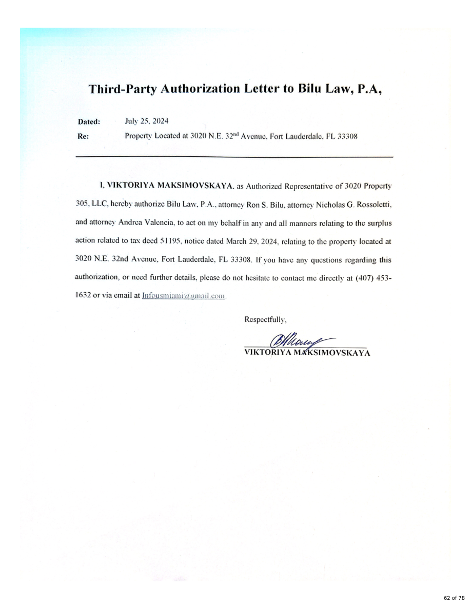 July 25, 2024 · Authorization to Bilu Law