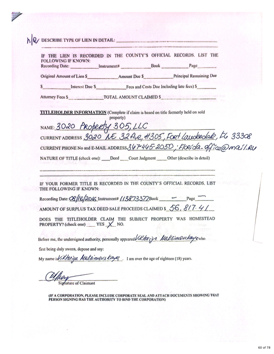 Surplus claim · signature page